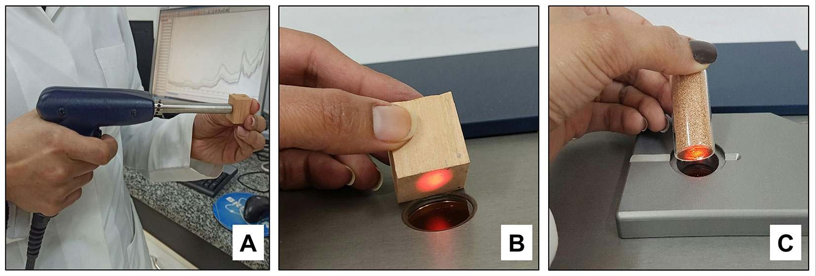 Medição de amostras de madeira de Eucalyptus por espectroscopia NIR, com fibra óptica e esfera integradora